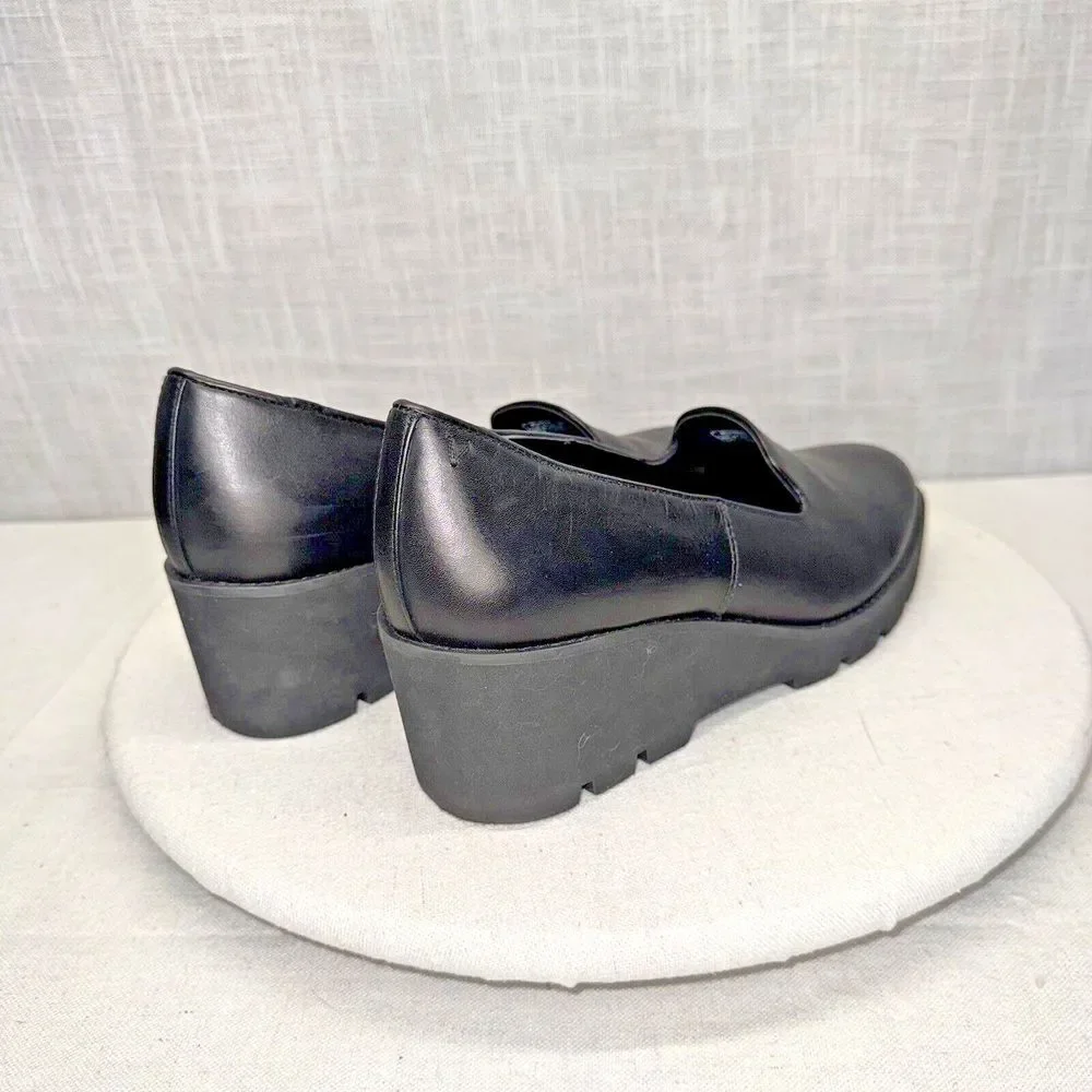 Vionic Willa Wedge Loafers Womens 9.5 Black‎ Water Repellent Lug Sole Corpcore